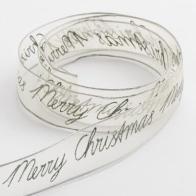 Merry Christmas Organza Lint Verstevigde rand Zilver