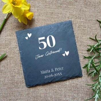 Persoonlijke Leisteen Onderzetters in Bamboe Box - Jubileum