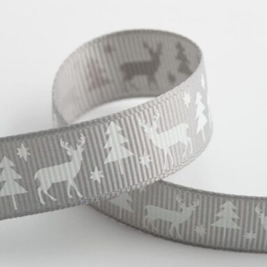 Rendier Kerst Lint Zilver Grosgrain - 16 mm x 5 M