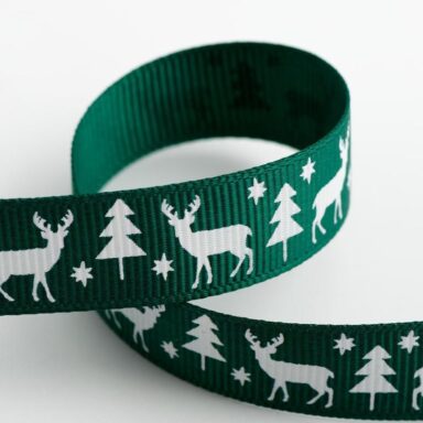 Rendier Kerst Lint Groen Grosgrain - 16 mm x 5 M