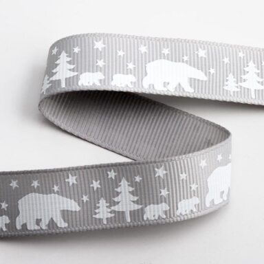 IJsbeer Kerst Lint Zilver Grosgrain - 16 mm x 5 M