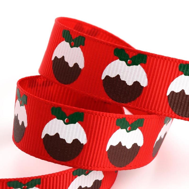 6824 Christmas Pudding Lint Rood Grosgrain - 16 mm x 5 M