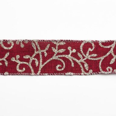 Jute Lint Bordeaux Zilver Scroll Verstevigde Rand