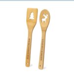 Bamboe kerst spatels en lepel met uitgesneden kerstboom en hert