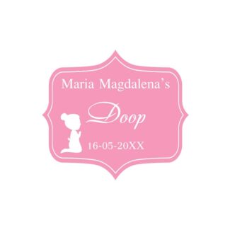Roze Bedankt Stickers Doop - Biddend Meisje