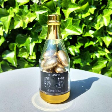 Champagnefles Snoep-Bedankje - Gepersonaliseerd "Mr & Mrs"