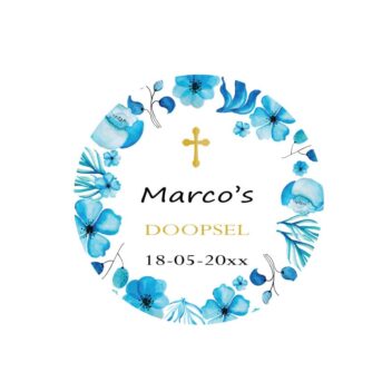 Blauwe Bedankt Stickers Doopsel