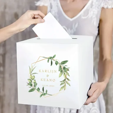 Witte enveloppendoos met geometrisch gouden frame