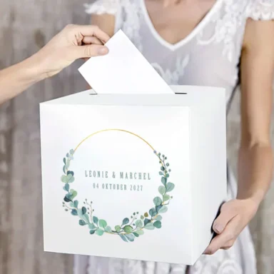 Witte enveloppendoos met elegant eucalyptus design