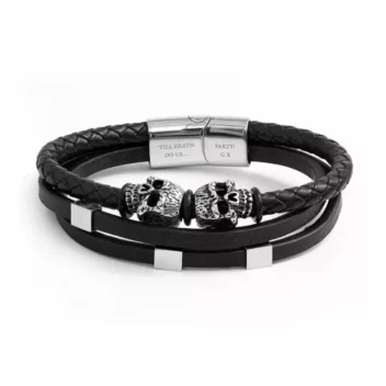 Gepersonaliseerde Leren Touw Armband voor Mannen met Skulls