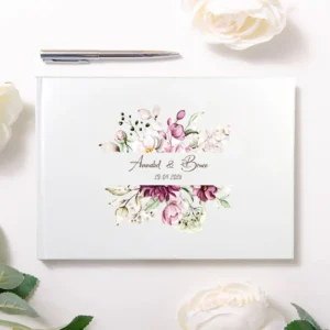 Gastenboek bruiloft Peony Dreams gepersonaliseerd wit hardcover