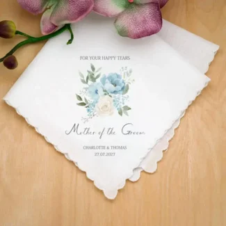 Witte katoenen zakdoek met Blue Floral design