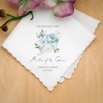 Witte katoenen zakdoek met Blue Floral design