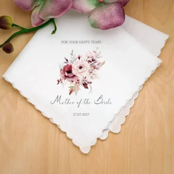 Witte katoenen zakdoek met Burgundy Dreams design