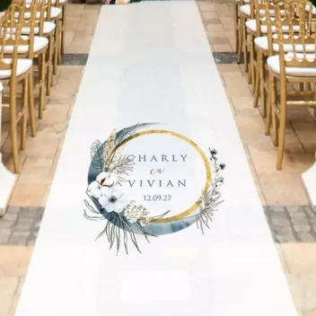 Witte ceremonie loper met pampas gras design in blauw