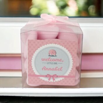 Snoepbedankjes "Welcome Little Girl" met Naam