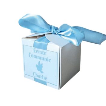 Gepersonaliseerde Communie Snoepdoosje Blauw met Naam voor Lentefeest