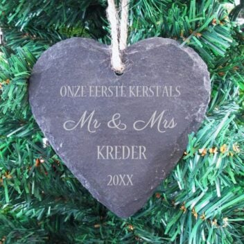 Gepersonaliseerd Hangend Hart van Leisteen - Mr & Mrs
