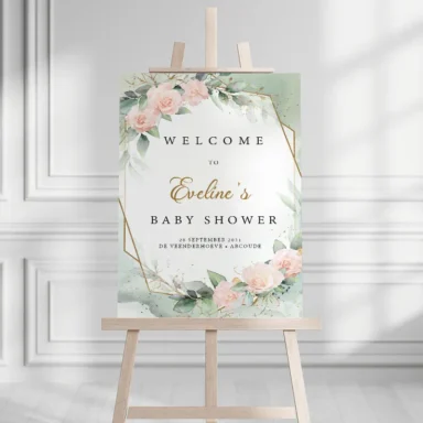 Elegant welkomstbord met eucalyptus