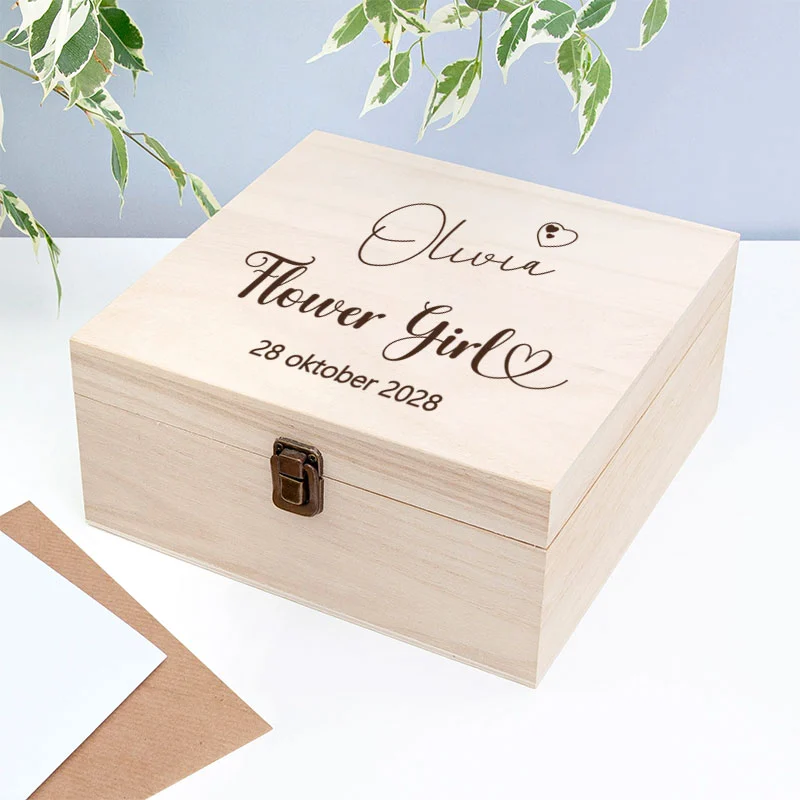 Persoonlijke flower girl memorie box met gravering Houten memorie box voor flower girl met gegraveerde naam en datum
