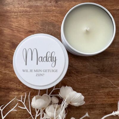 Gegraveerd Blikje met Kaarsje - Naam & Vraag voor Getuige 2