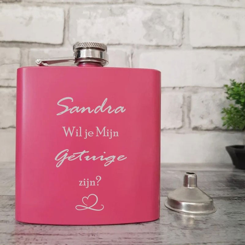 getuige-roze Heupfles - Wil je mijn getuige zijn?