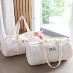 Gepersonaliseerde katoenen strand- en gymtas met initialen in blauw of roze