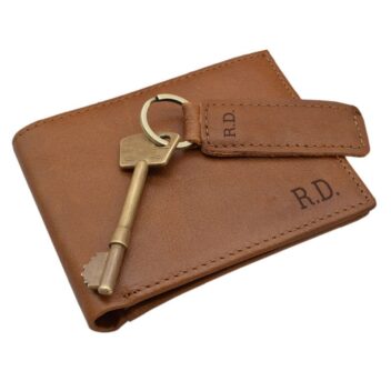 Leren Portemonnee & Sleutelhanger Set met Initialen