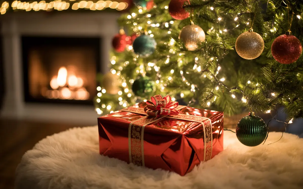 kerstcadeau vrouw onder boom