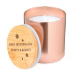 Elegante vanille geurkaars in metalen pot met bamboe deksel