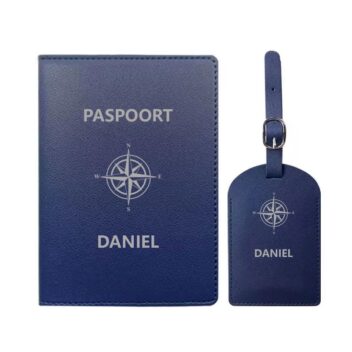 Paspoort & Kofferlabel Set - Kompas Gravure