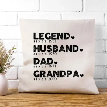 Gepersonaliseerde Kussenhoes met Legand Husband, Dad, Granddad in zwart