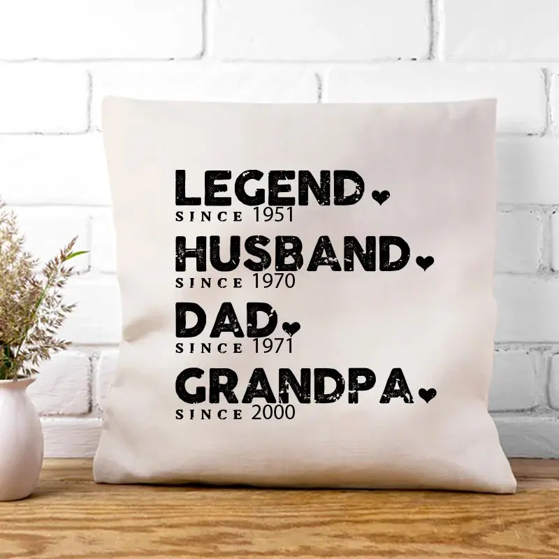 Kussenhoes Legand Dad Gepersonaliseerde Kussenhoes met Legand Husband, Dad, Granddad in zwart