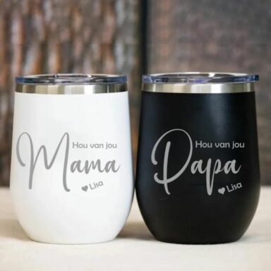 Gepersonaliseerde Papa en Mama Wijn Tumbler Set
