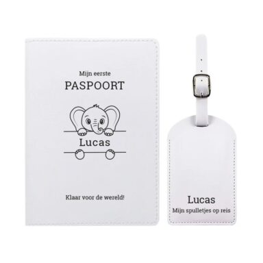 Olifantje Paspoort & Kofferlabel Set wit