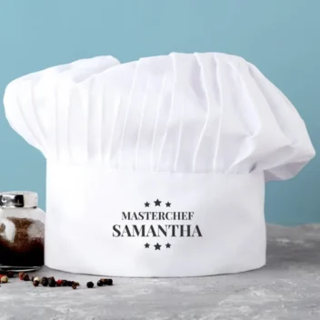 Koksmuts met sterrenmotief en gepersonaliseerde tekst