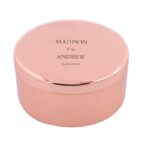 Ronde rozegouden metalen ringdoos Madison met gepersonaliseerde gravure