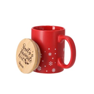 Gepersonaliseerde keramische mok met bamboe deksel in rood of wit
