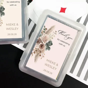 Set speelkaarten in transparant doosje met losse gepersonaliseerde Boho Blush sticker