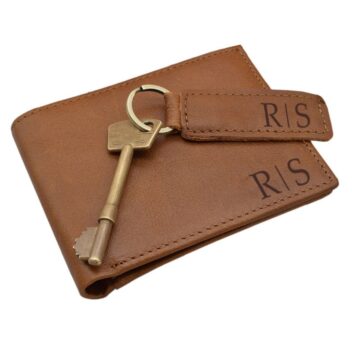 Genuine Leather Portemonnee & Sleutelhanger Set