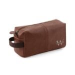 Gepersonaliseerde monogram toilettas van PU-leer met vintage stijl en metalen bevestigingen