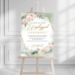 Unplugged Ceremony Bord Bohemian Blush met Gouden Kader voor Bruiloft