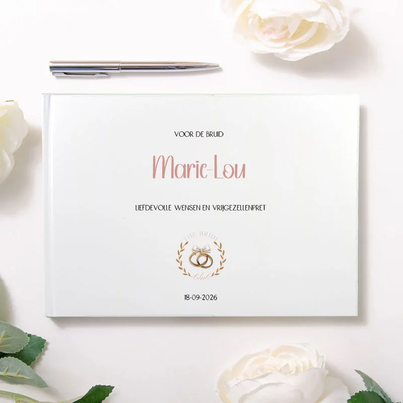 Gastenboek Vrijgezellenfeest | The Bride Club | Boho Design 1 Gepersonaliseerd vrijgezellenfeest gastenboek The Bride Club boho design met naam en datum