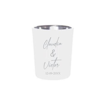 Cherished Glow gepersonaliseerde waxinelichtjes bruiloft wit glas met namen en datum in scriptfont