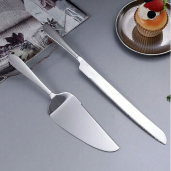 Minimalistische taartschep en mes set Silver Elegance van roestvrij staal