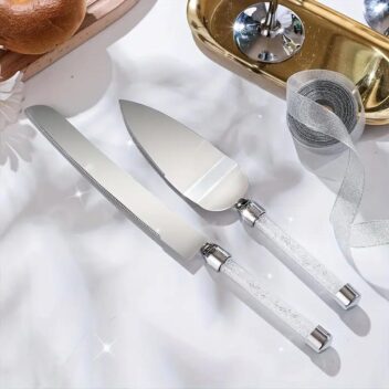 Elegante taartschep en mes set met kristallen handgrepen en mogelijkheid tot graveren