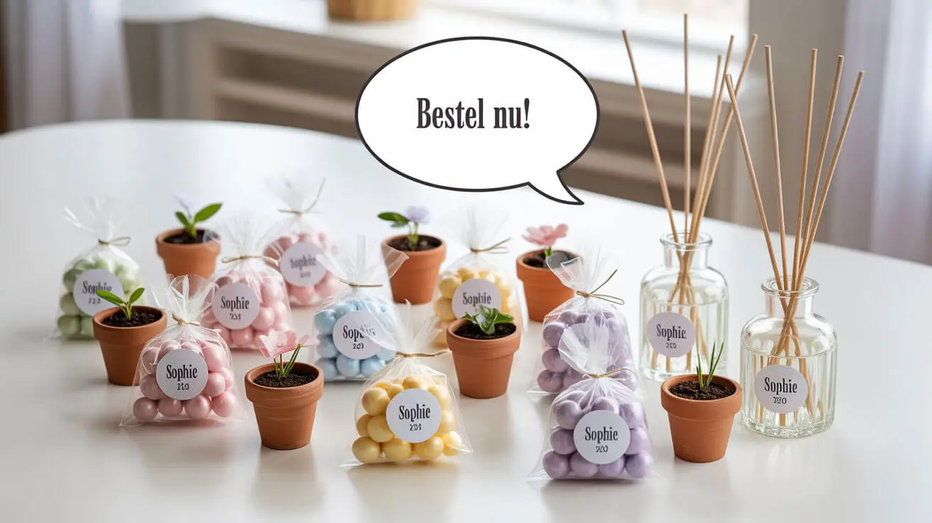 Bestel gepersonaliseerde communie bedankjes, zoals snoepzakjes en bloemzaadjes, voor een onvergetelijke bijzondere dag.