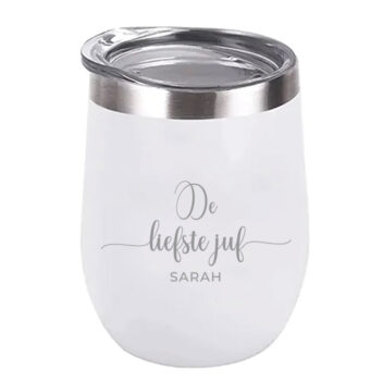 Gegraveerde Drinkbeker Wit voor de liefste juf