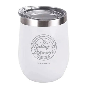 Gegraveerde Koffiebeker Wit als cadeau voor educator