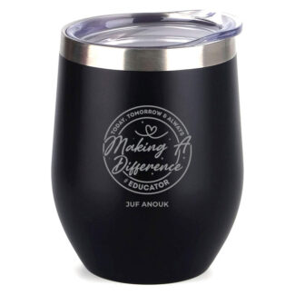 Gegraveerde Koffiebeker Zwart als cadeau voor educator